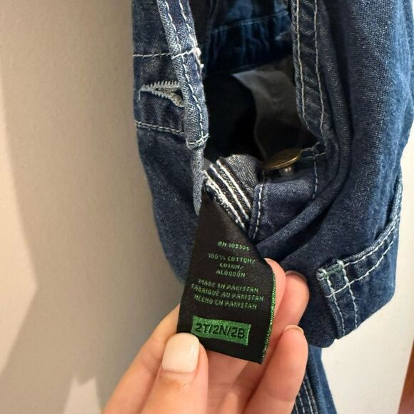 John Deere Unisex Blue Overall 2T Denim Bib Wide Leg Pockets Buckle Straps - Picture 6 of 8